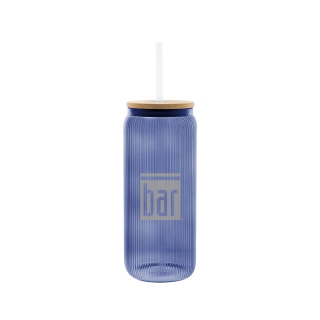 Bar Method Ribbed Glass Tumbler with Bamboo Top